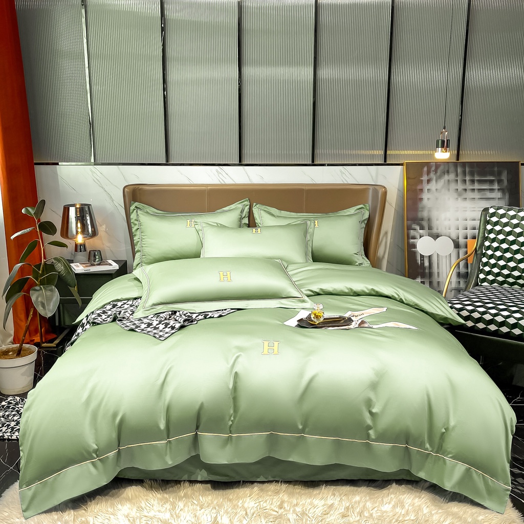 BỘ CHĂN GA GỐI THÊU CHỮ 🅷