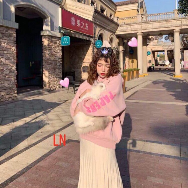 Áo hoodie PAPERS màu hồng LNG0919