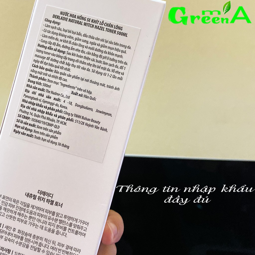Toner Nước Hoa Hồng Derladie Chiết Suất Cây Phỉ Derladie Natural Witch Hazel Toner 500ml Nhập Khẩu Chính Hãng | BigBuy360 - bigbuy360.vn