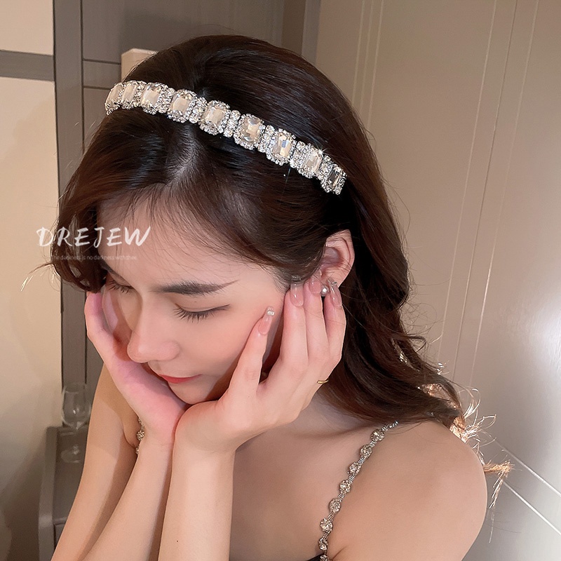 DREJEW Băng Đô Cài Tóc Đính Kim Cương Giả Hình Lá Hình Vuông Sang Trọng