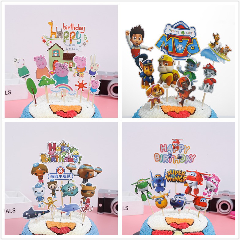 Que cắm bánh kem quà tặng trang trí tiệc thiết kế PAW PATROL/Peppa Pig/Octonauts/Super Wings