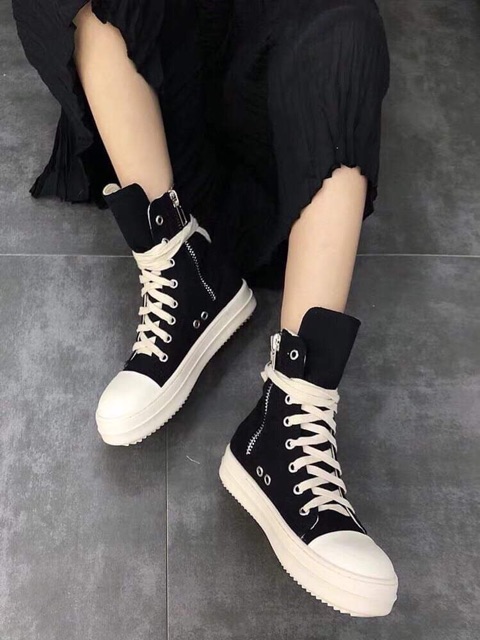 Giày thể thao cao cổ nâng đế mùi thơm buộc dây chất vải mũi trắng full box, giày RO thể thao khóa bạc cao cấp