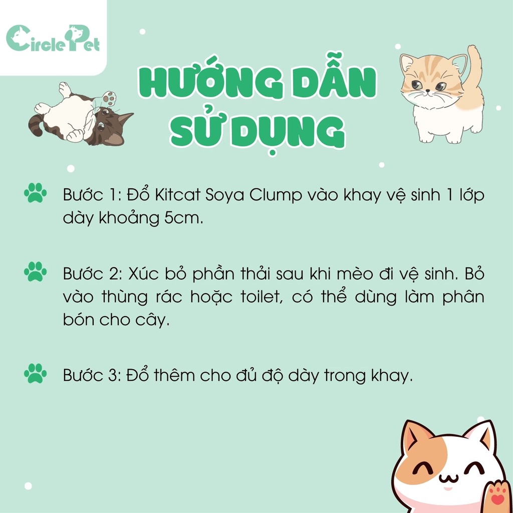 Cát Đậu Nành Vệ Sinh Cho Mèo Kitcat Soya Clump Hạt To Khử Mùi Nhiều Hương Thơm Bịch 7L - Circle Pet