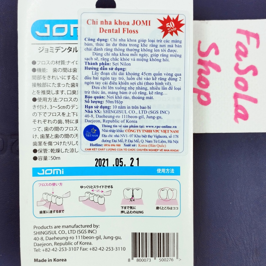 Tăm / chỉ nha khoa JOMI Hàn Quốc bạc hà mảng bám dắt kẽ răng dental floss mint hôi miệng sâu răng flosser