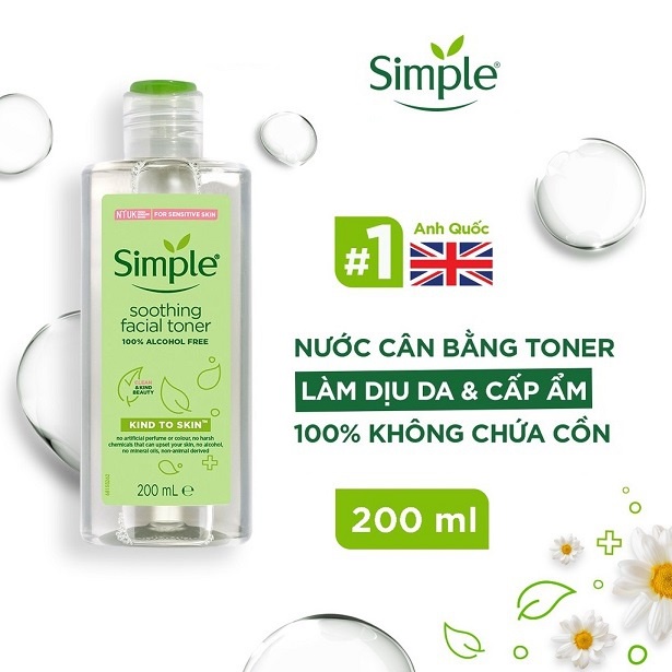 [Mã COSCOCOT3 -8% đơn 250K] Nước hoa hồng Simple Toner làm dịu và cân bằng độ ẩm cho da - lành tính không chứa cồn 200ml