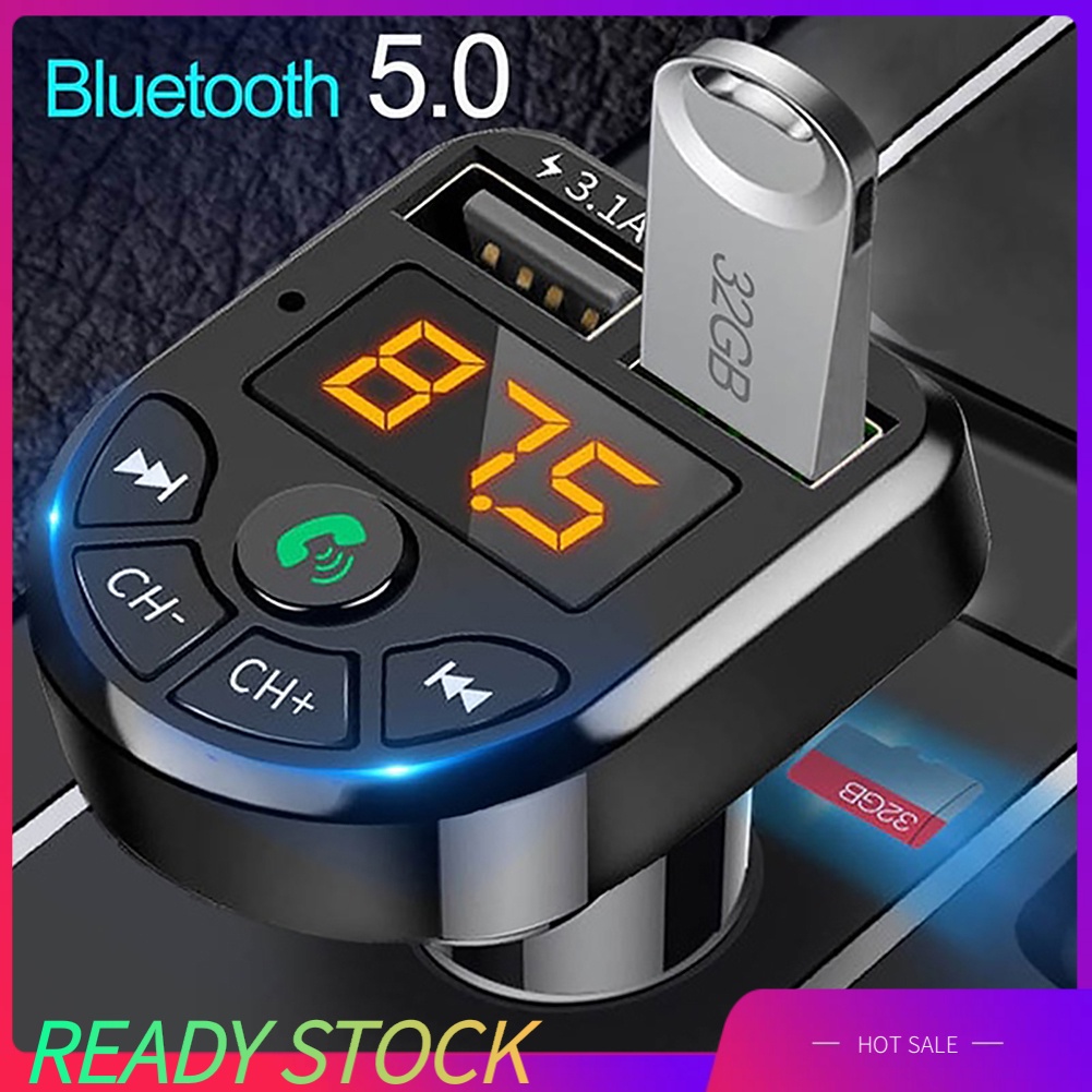 Tẩu Sạc Điện Thoại / Máy Nghe Nhạc MP3 FM Hai Cổng USB Bluetooth 5.0 Cho Xe Hơi