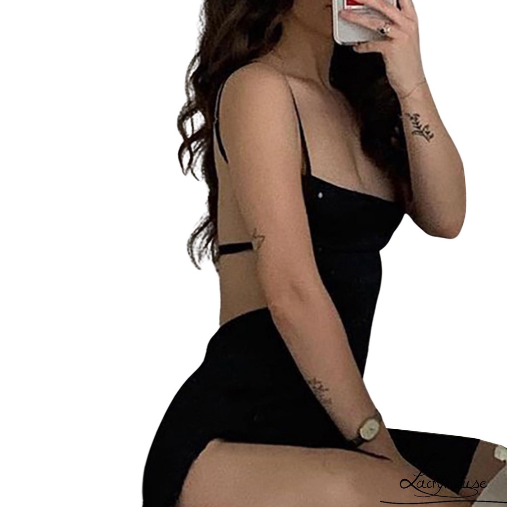 Đầm mini hai dây màu sắc trơn hở lưng gợi cảm cho nữ