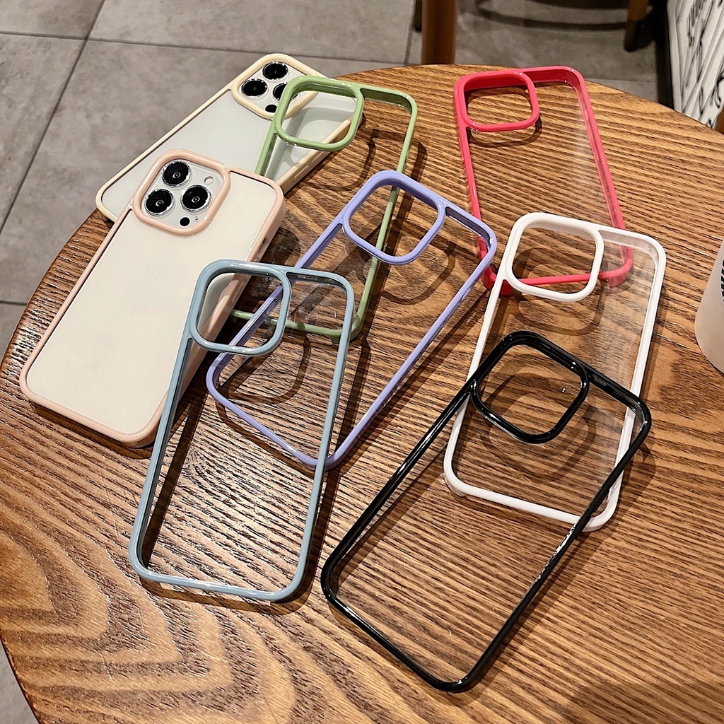 Ốp điện thoại silicon trong suốt viền vuông màu kẹo thích hợp cho iPhone 7+ 8 Plus SE 2020 X XS MAX XR 11 Pro