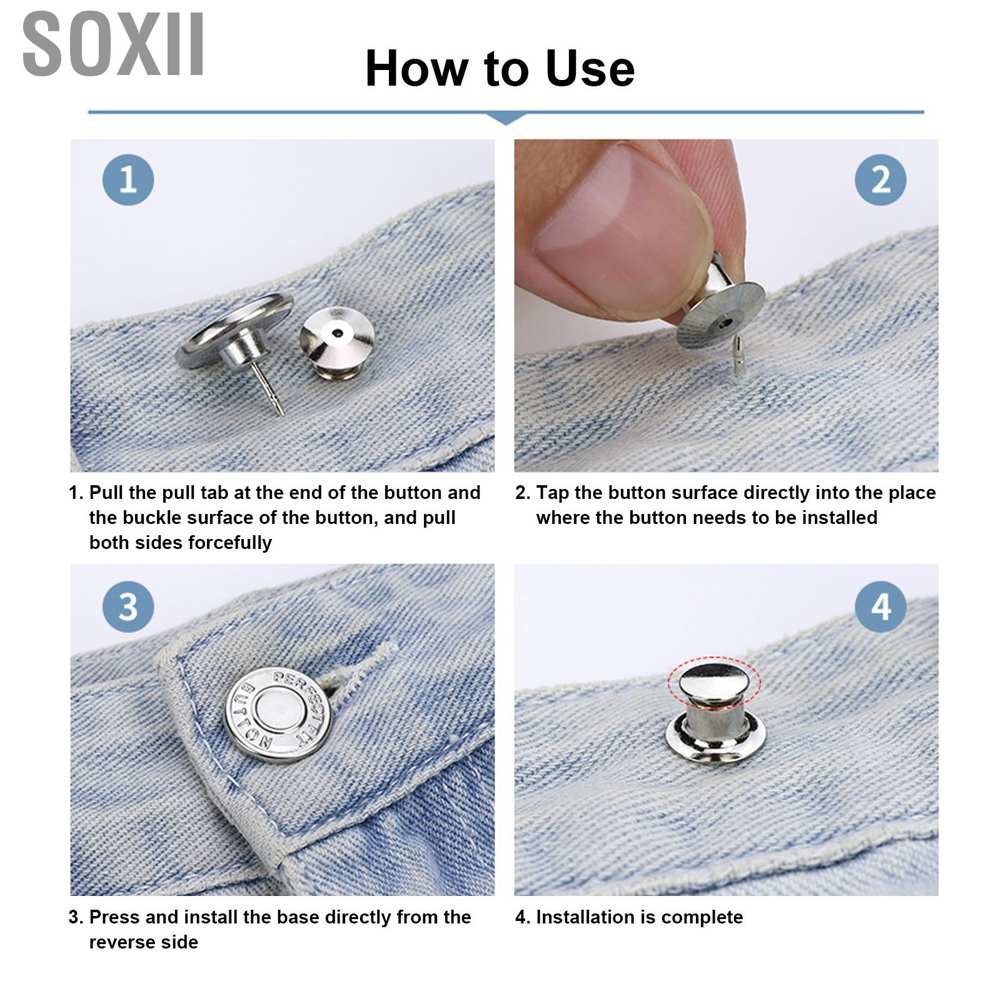 Soxii 24Pcs Button Pins Jeans Pants Universal Nail‑Free Waistline Change Detachable Adjustment DIY