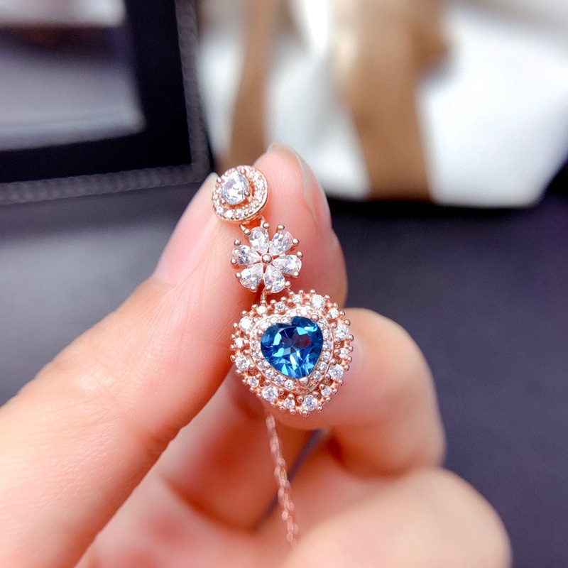Dây Chuyền Có Mặt Phụ Kiện Hình Trái Tim Đính Đá Màu Xanh Dương S925 Thời Trang Lãng Mạn Cho Nữ