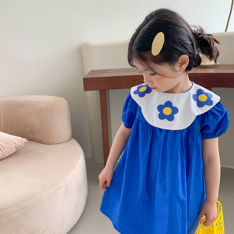 Đầm Tay Phồng Ngắn In Họa Tiết Hoa Phong Cách Hàn Quốc Thời Trang Mùa Hè Xinh Xắn Cho Bé Gái