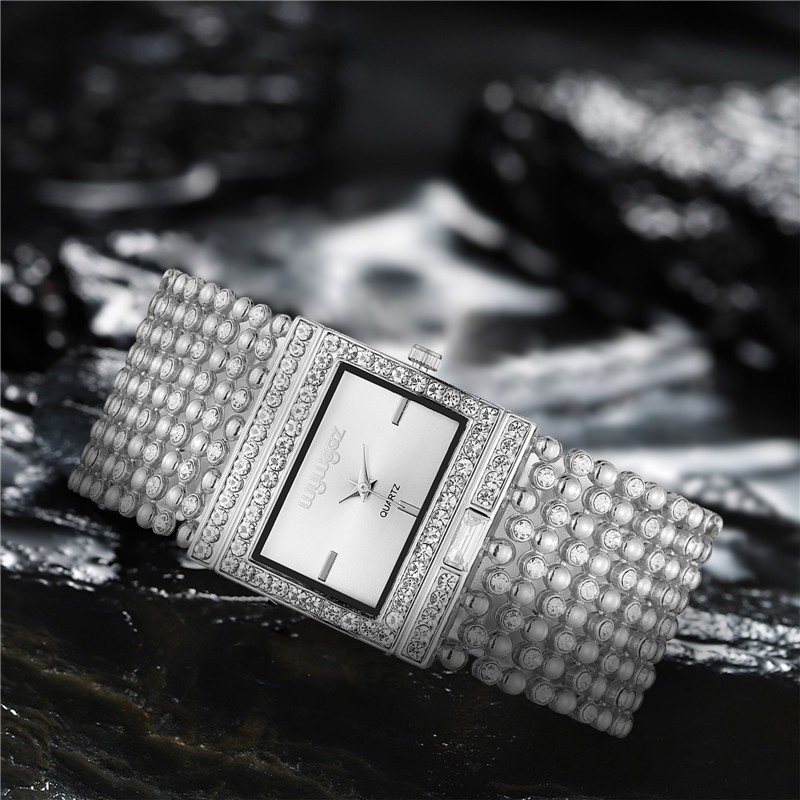 Đồng Hồ Quartz Nữ Mặt Vuông Đính Hột Xoàn Dây Thép Không Gỉ Sang Trọng