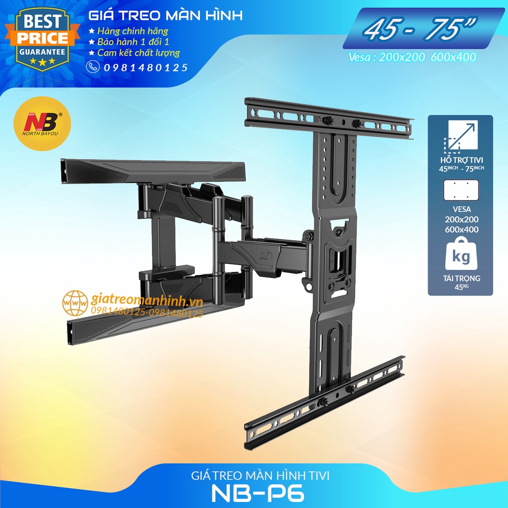 Giá Treo Tivi  NB - P6 - Xoay Đa Năng 45  60 65 75 inch - Khung Treo Tivi Xoay Góc - Kéo Đẩy Dễ Dàng