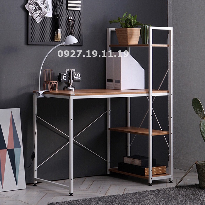 Bàn làm việc Kệ Cao Thẳng, khung sắt liền giá sách, thiết kế thông minh, lắp ráp dễ dàng - BLV01