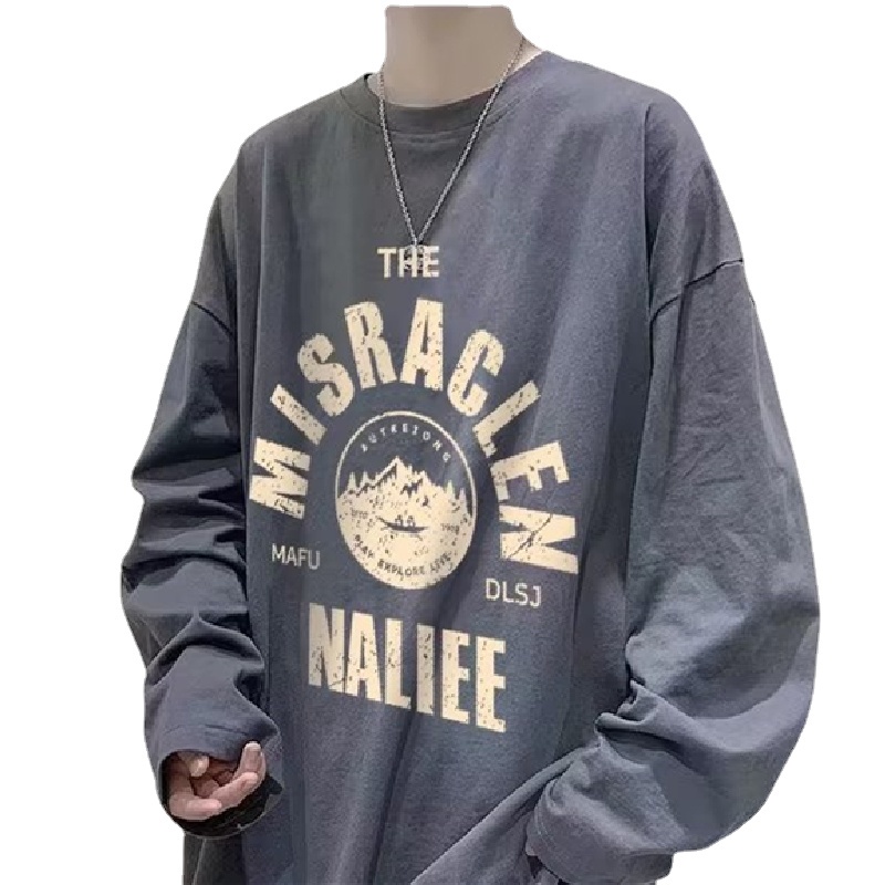 Áo Thun Tay Dài Cổ Tròn Dáng Rộng In Chữ Phong Cách Hip Hop Nhật Bản Thời Trang Cho Nam Giới Size M-5XL