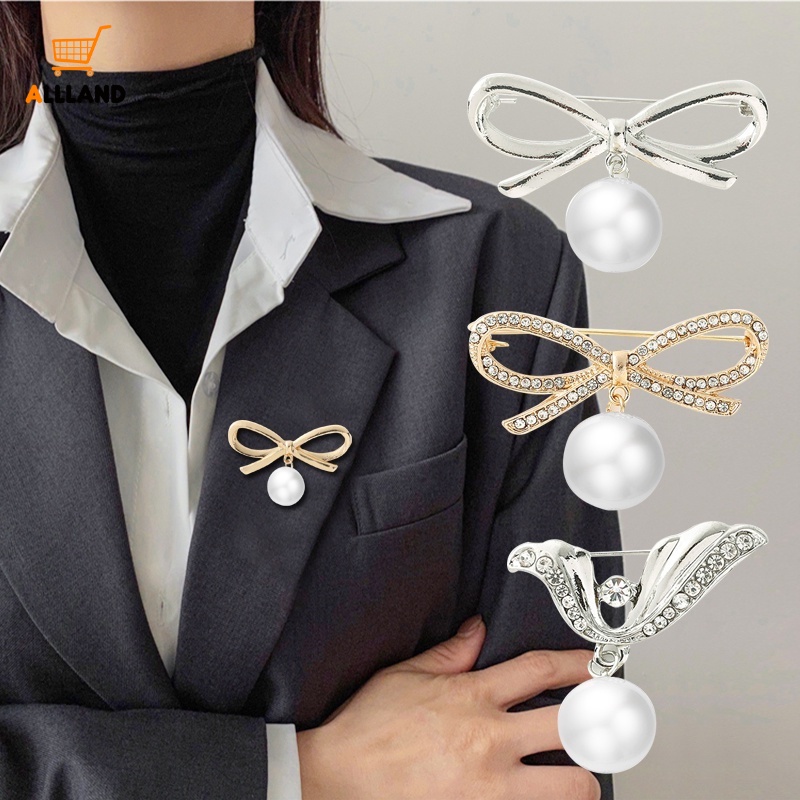 Ghim Cài Áo Hình Nơ Đính Ngọc Trai Thời Trang
