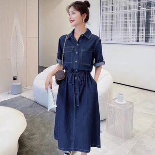 Đầm jean denim eo rút túi nắp