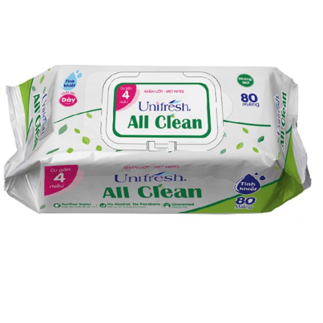 (80 TỜ) Khăn ướt Unifresh All Clean bổ sung tinh chất nha đam và vitamin E