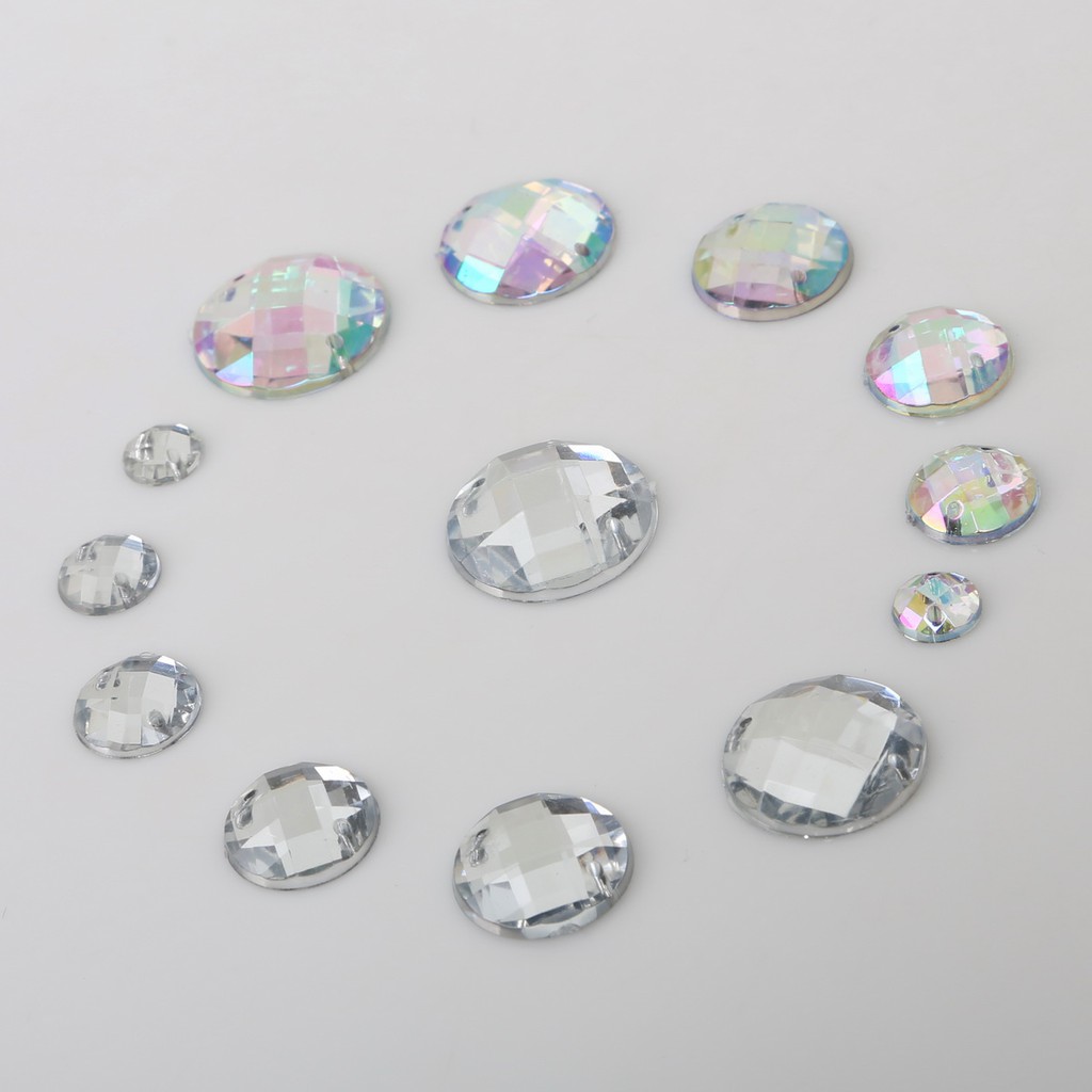 Set 20-200 Hạt Đá Giả Pha Lê 2 Lỗ Bằng Acrylic Màu Bạc May Đầm / Giày Khiêu Vũ / Trang Trí Đám Cưới