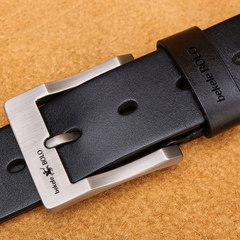 Thắt Lưng Da Thật Khóa Chốt Cài Màu Đen Chất Lượng Cao Phong Cách Doanh Nhân Cho Nam 2021