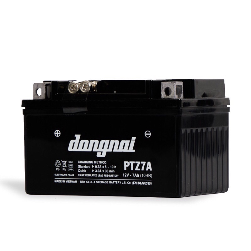 Bình acquy xe máy khô miễn bảo dưỡng Đồng Nai PTZ7A | 12V - 7Ah, ắc quy xe máy honda 12v.