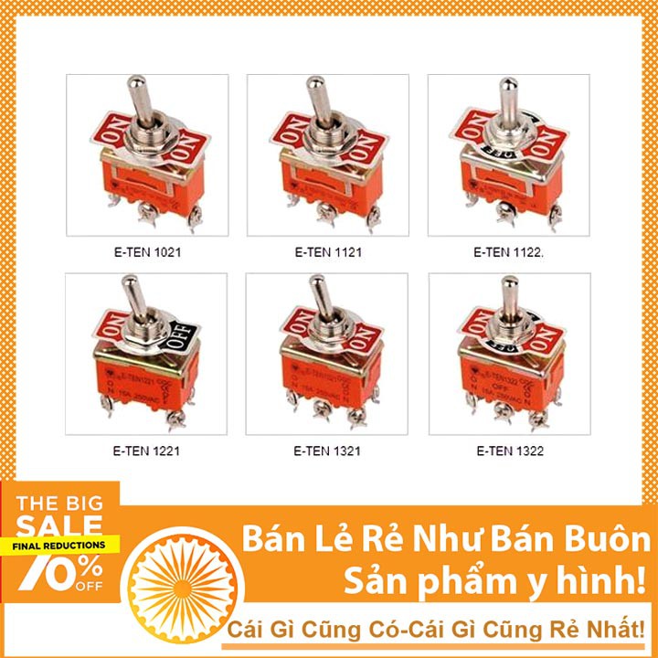 Công Tắc Gạt Đôi E-TEN 1322 15A/250V 3 Chế Độ ON-OFF-ON 6P