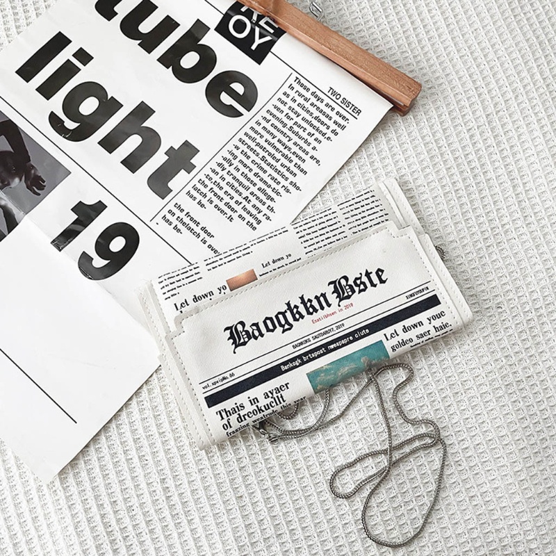 Túi Xách Da Pu Họa Tiết Tờ Báo Thời Trang Cho Nữ