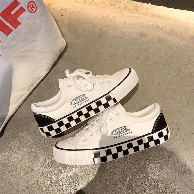 6:30PM Order Mã 061 Giày sneaker ulzzang nam nữ dáng vans basic đế bánh mì họa tiết caro hot trend