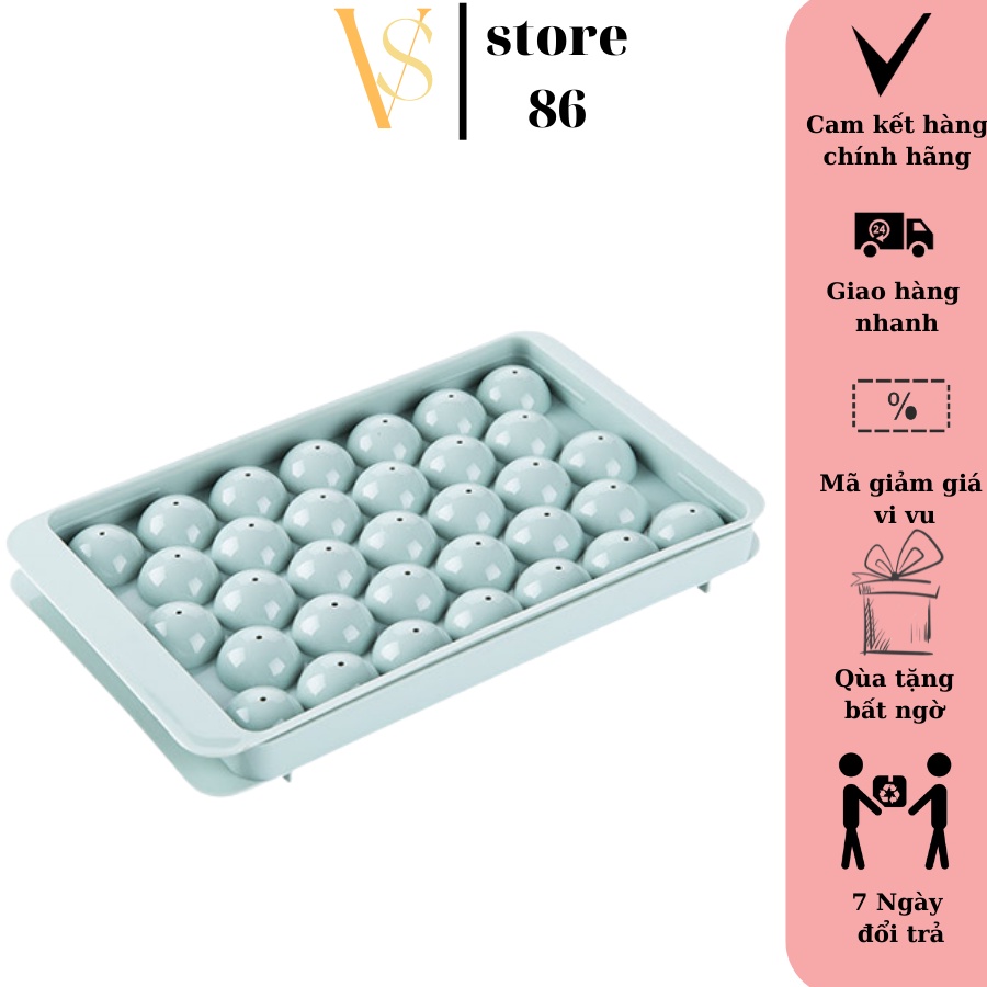 Khay làm đá bi tròn tủ lạnh 33 viên -Khuôn làm đá, có nắp đậy thông minh hình bi tròn ngộ nghĩnh VS STORE