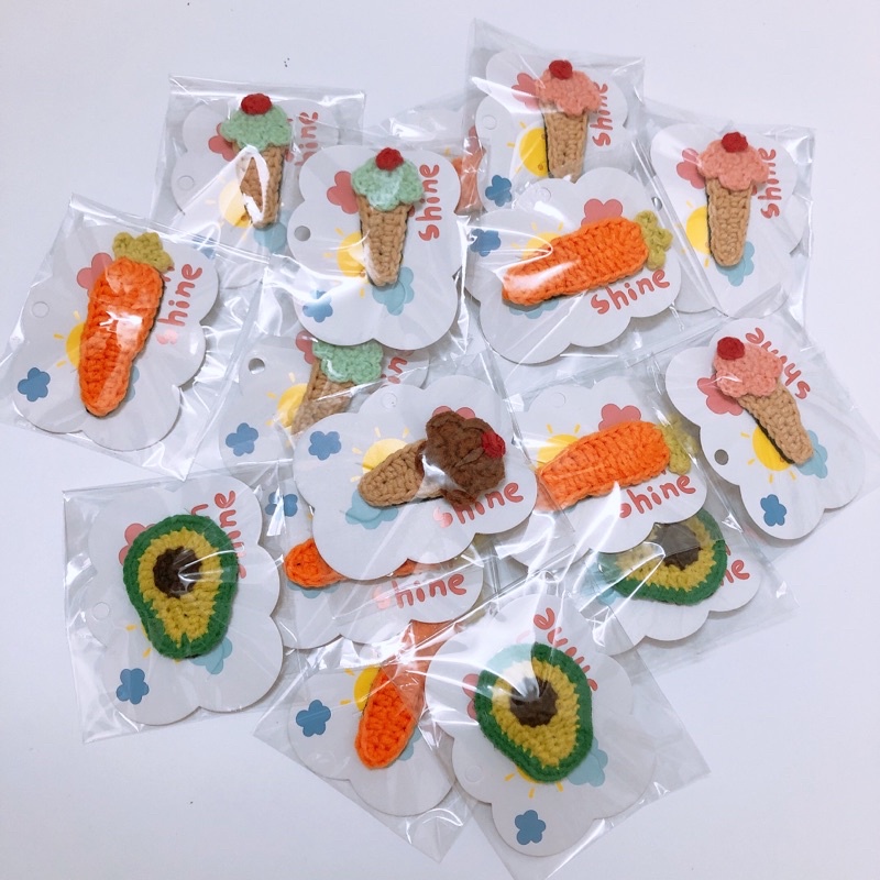 [HANDMADE - Cao Cấp] Kẹp tóc bé gái hình bánh kem, hoạt hình dễ thương làm từ chất liệu len sợi cao cấp