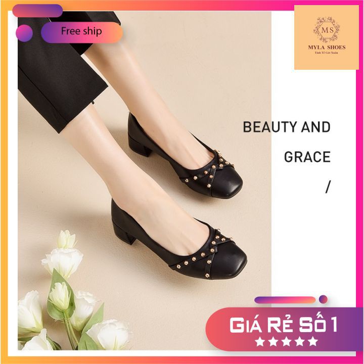 MYLA SHOES - Giày Búp Bê Da Lì Mặt Đính Viền Đá VNXK