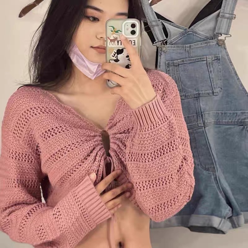 áo len tay dài rút dây giữa sexy (5835#)