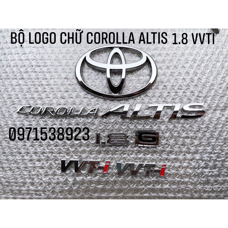 logo chữ nổi TOYOTA COROLLA ALTIS 2.0V và 1.8 G dán thân xe.