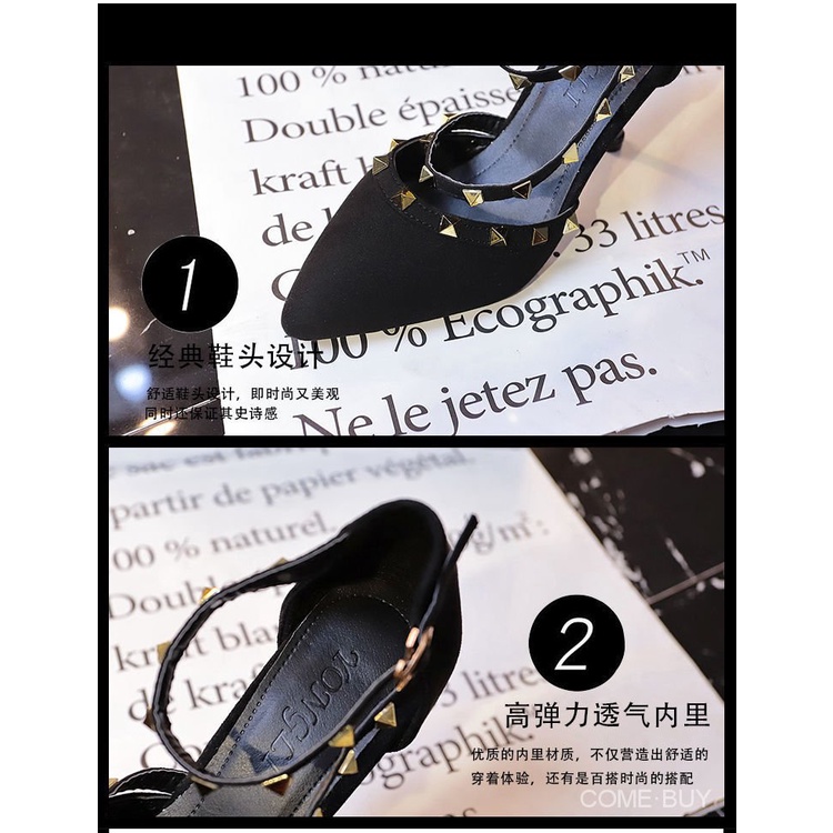 Black High Heels Women's Stiletto Heel Spring and Summer New Pointed Rivets Versatile Internet Famous Sexy Hollow Women's Shoes