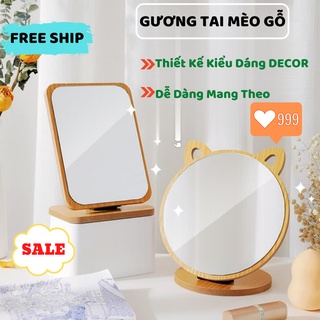 Gương để bàn, gương trang điểm để bàn gỗ hình tai mèo phong cách Hàn Quốc siêu sinh ATILA.SHOP