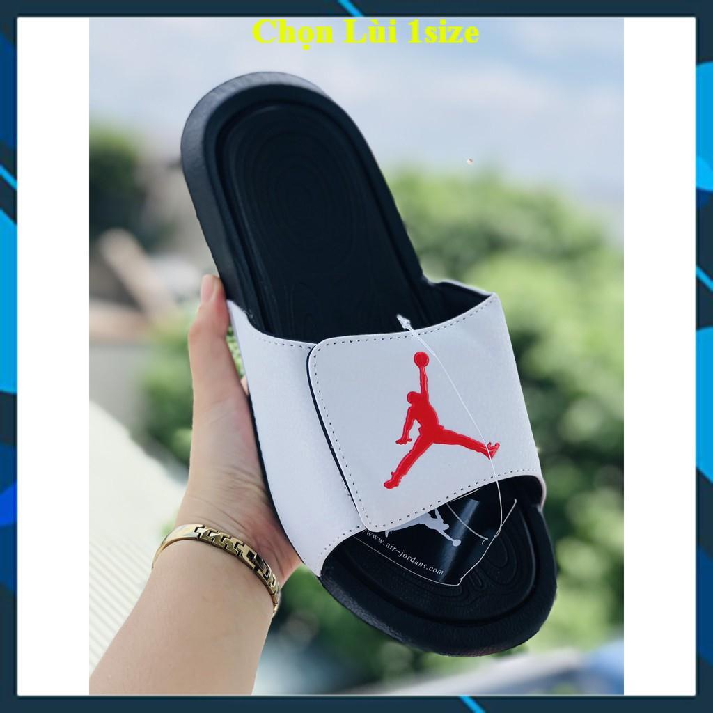 Dép jordan hydro ❤️FREESHIP + HỘP❤️ quai ngang bóng rổ nam nữ JD6 màu đen quai trắng, có tem mác, bao bì đầy đủ