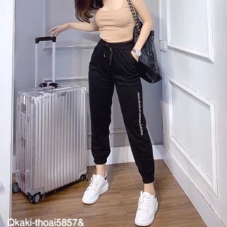 Quần kaki chun gấu in chữ dọc -Thoai/TH