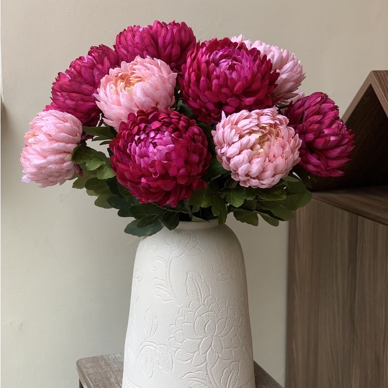 Hoa giả Hoa Cúc Mẫu Đơn lụa nhập khẩu loại 1 cao cấp,cúc đại đoá decor trang trí nhà cửa