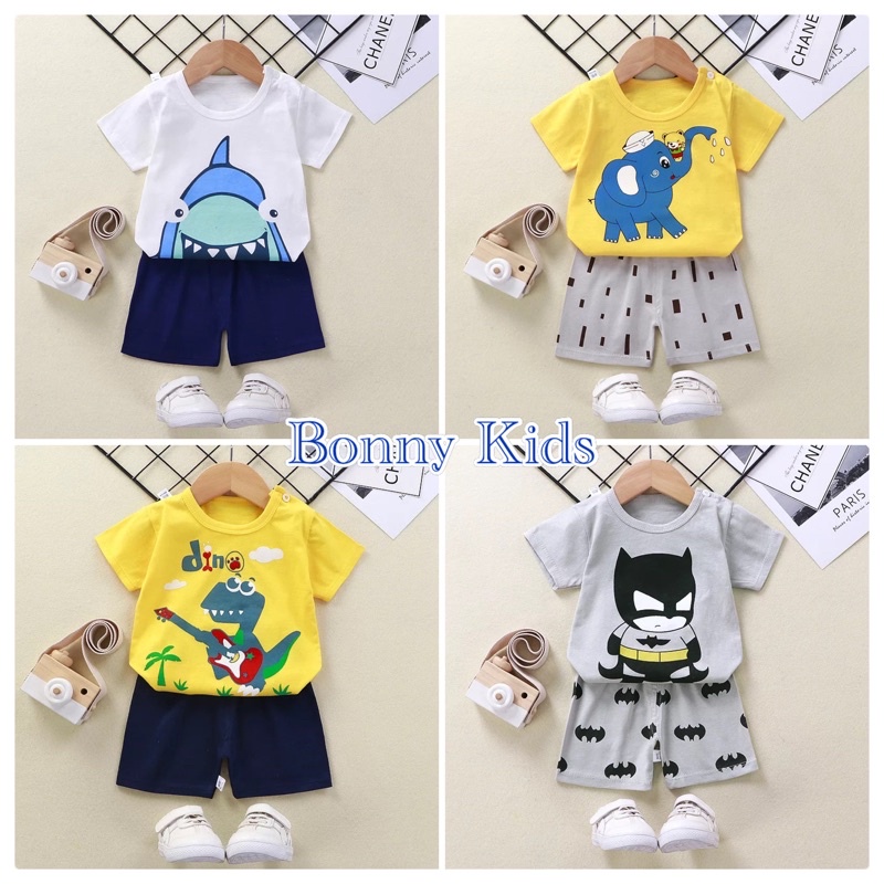 [Xả kho] Bộ Cộc Tay Cho Bé Trai, Bộ Cotton Cho Bé Nhiều Hình Ngộ Nghĩnh Hàng Quảng Châu