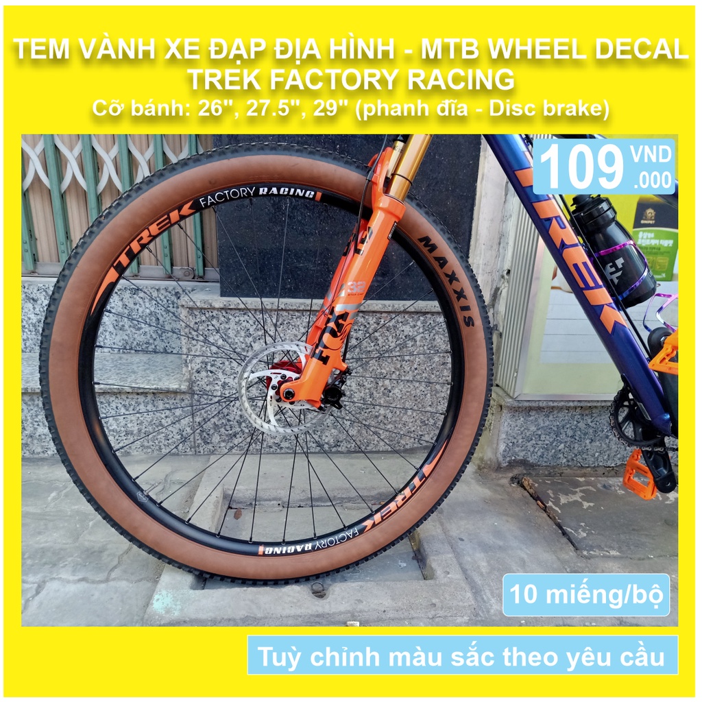 Tem decal dán vành niềng phanh đĩa bánh xe đạp địa hình MTB Trek Factory Racing 20"/24"/26"/27.5"/29" Disc | Wheel decal