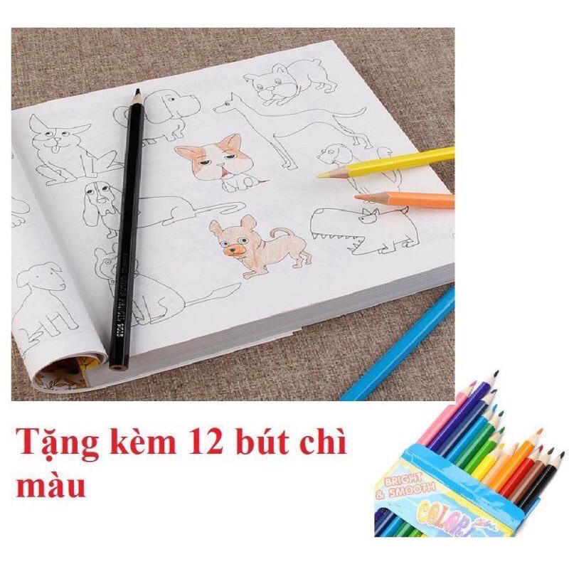 Sách tập tô, vở tập tô 5000 hình cho bé (kèm 12 bút chì màu)