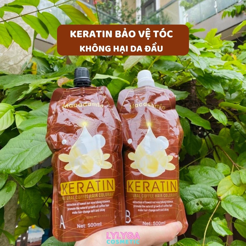 Nhuộm đen Nhuộm nâu KERATIN MACADAMIA 1000ml Nhuộm tóc bạc Không dính da đầu Phủ bạc tóc nhanh và tiết kiệm TN04