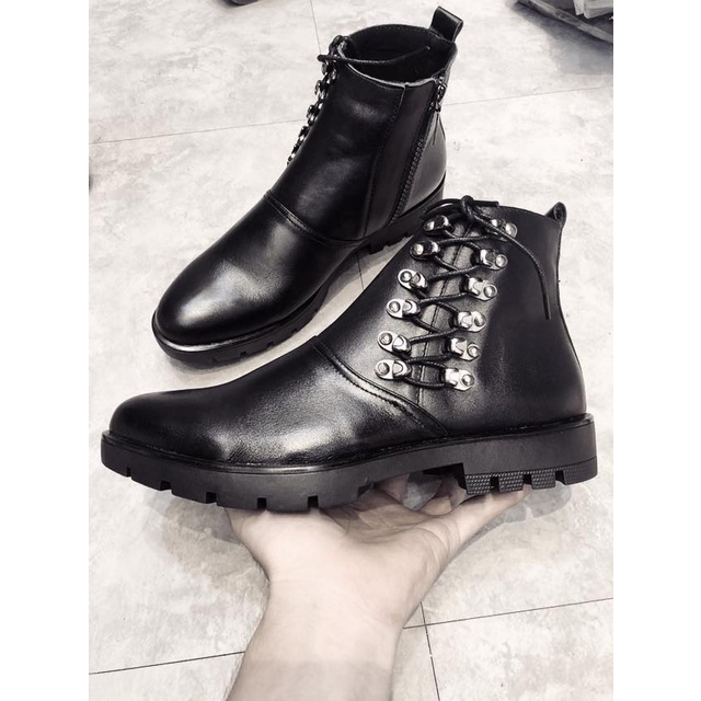 Giày chealsea boot nam da bò cao cấp đính đá phong cách nam thần