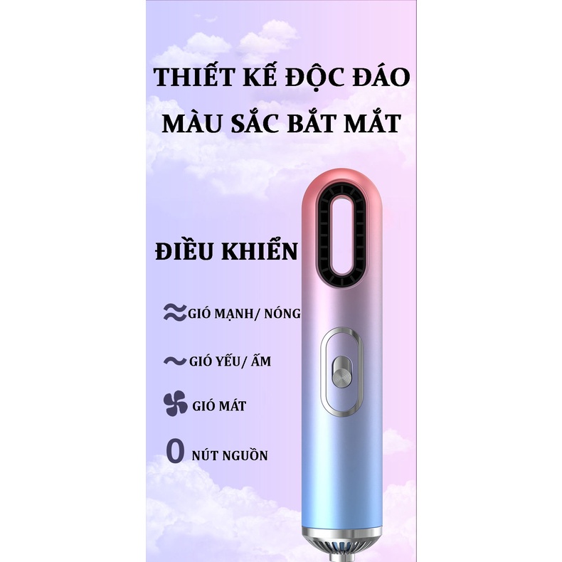 Máy sấy tóc mini NaTiKa 800W tạo kiểu với chức năng sấy ion âm chăm sóc tóc hư  tổn, 2 chiều nóng lạnh