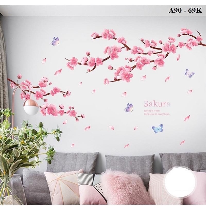 Decal sơn thuỷ Đào đón tết xinh xắn