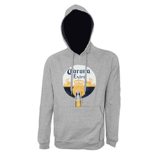 Corona Circle Logo Chai Bia Nam Đồ Họa Áo Khoác Cotton Xám Có Mũ Trùm Đầu