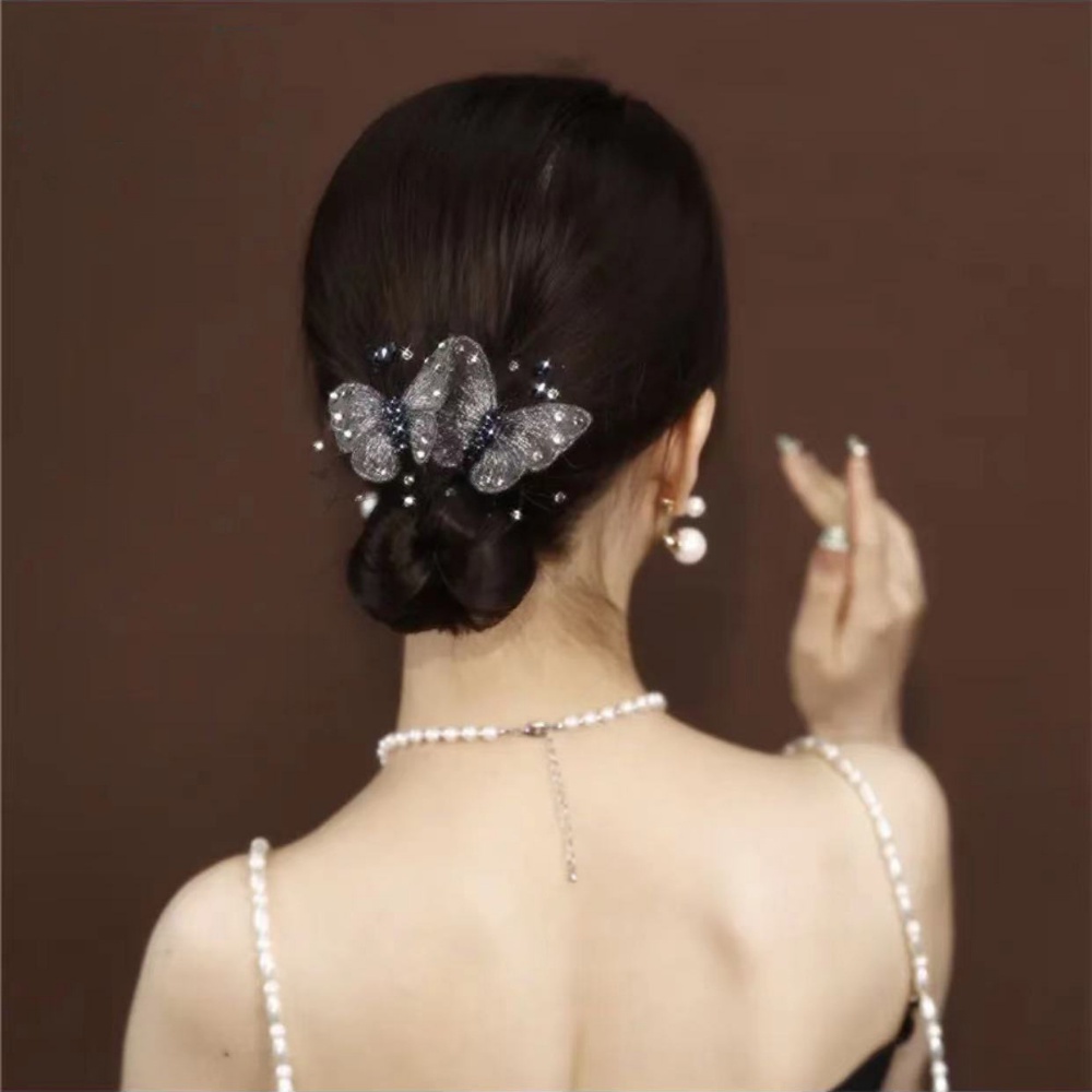 Kẹp Tóc Hình Bướm Bằng Hợp Kim Kẽm Đính Đá Sang Trọng