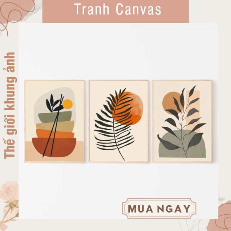 Tranh treo tường hiện đại phong cách, có móc và đinh tặng kèm, tranh chất liệu canvas bóng đẹp