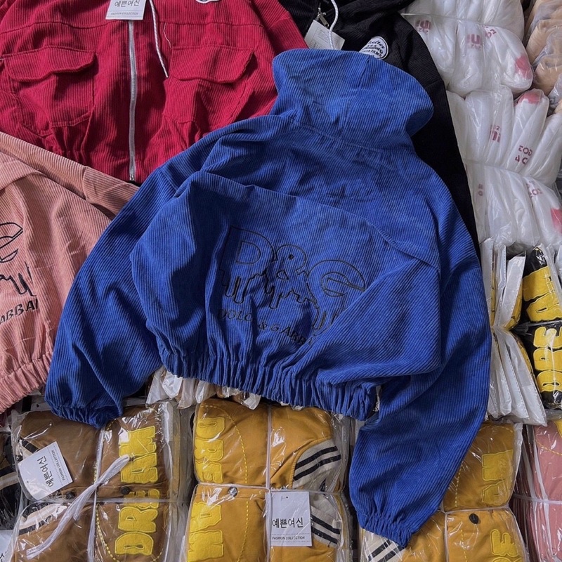 Áo khoác lửng croptop kaki nhung gân 1 lớp thêu chữ unisex ulzzang nam nữ