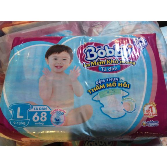 Tã dán trẻ em Bobby siêu thấm size L gói 68 miếng